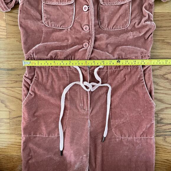 Rachel Antonoff Velvet Coveralls Jewelled Pink Drawstring Waist Womens X-Small - Picture 7 of 9